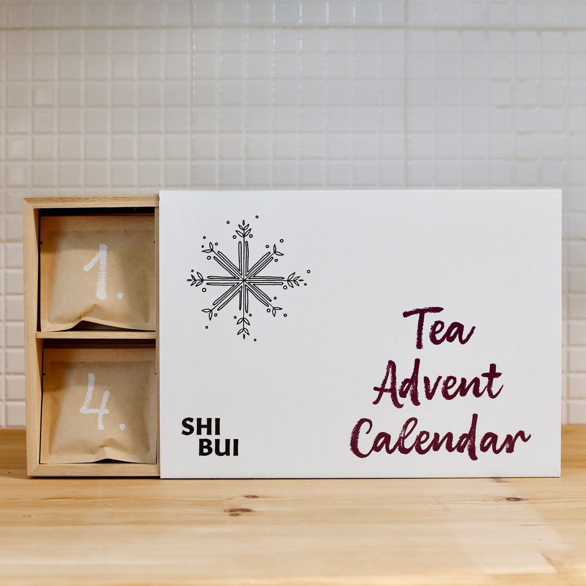 Shibui Tea Advent Calendar 2026 with 24 loose leaf teas in a reusable wooden presentation box